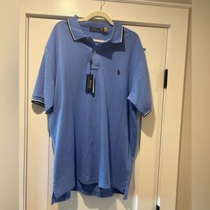 New Ralph Lauren Men’s Polo in Light Blue with Navy Trim XLT